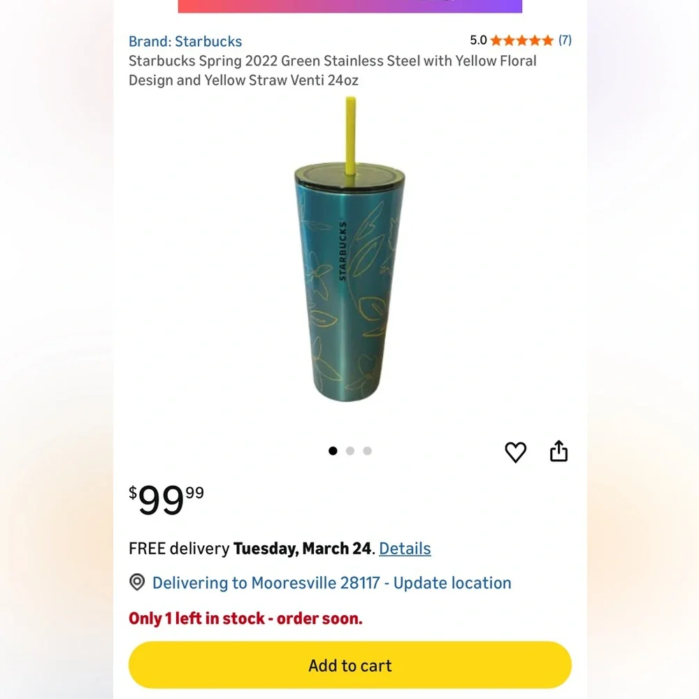 NWT Starbucks Spring 2022 Floral Stainless Steel Tumbler Travel Mug w/Lid 24 OZ